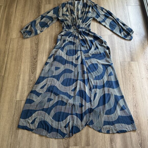 Dress Forum Los Angeles Dress Boho Hippie Wrap Blue And White V-neck Maxi Sz S - Picture 9 of 14